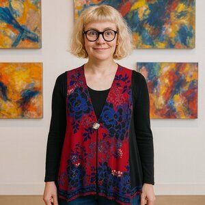 Parsley & Sage Maxi Tunic Vest Jersey Knit w/ Pockets Boho Artsy Flower Child 1X